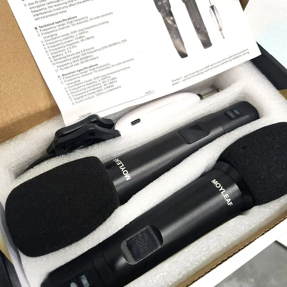 2 Pack Wireless Microphones UHF Metal Dual Handheld Cordless‎ Dynamic 260Ft